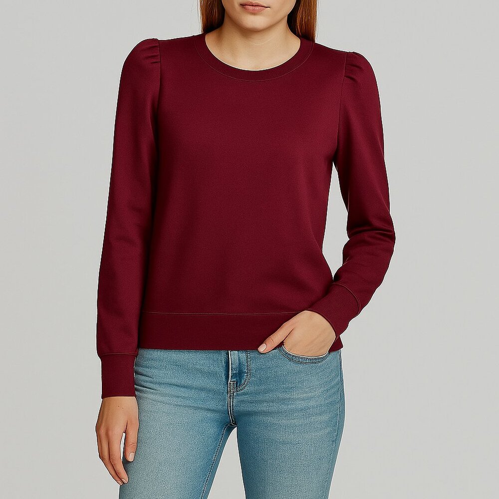 *NWOT* Express Ultra-Soft Burgundy Pleated Puff Sleeve Sweatshirt (XS-XXS)